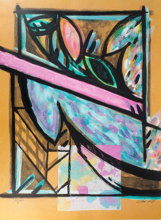 Jacques POLI : Perruches à la fenêtre - Lithographie Originale Signée