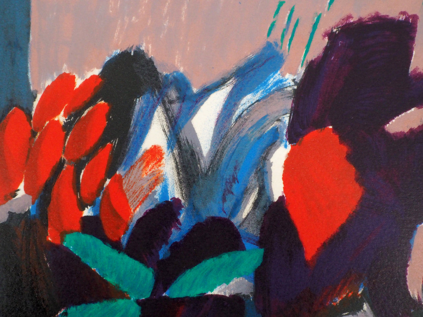 Gabriel GODARD : Nature morte au bouquet multicolore - Lithographie originale signée