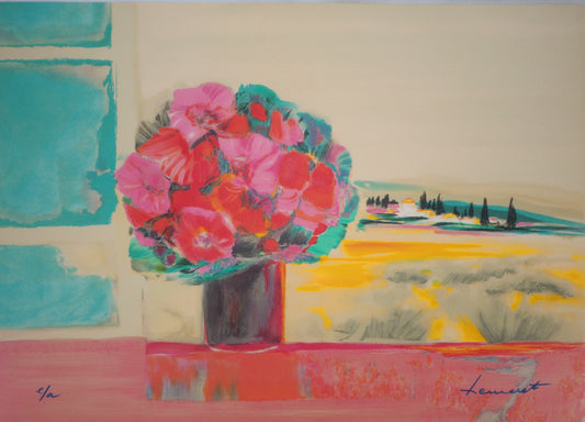 Claude HEMERET: Provenza, Ventana al interior - Litografía original firmada
