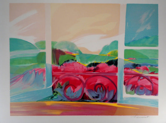Claude HEMERET: Campos de flores - Litografía original firmada
