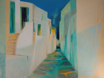 Claude HEMERET: Calle antigua de Santorini - Litografía original firmada