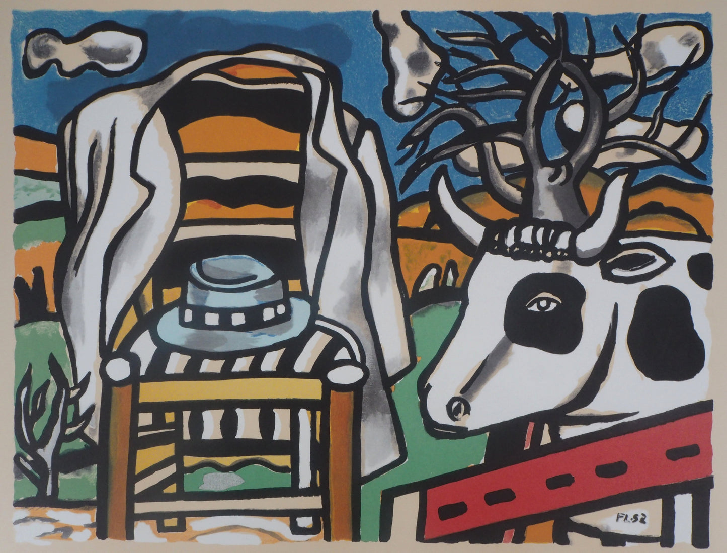 Fernand LEGER : Chaise et vache - Lithographie signée