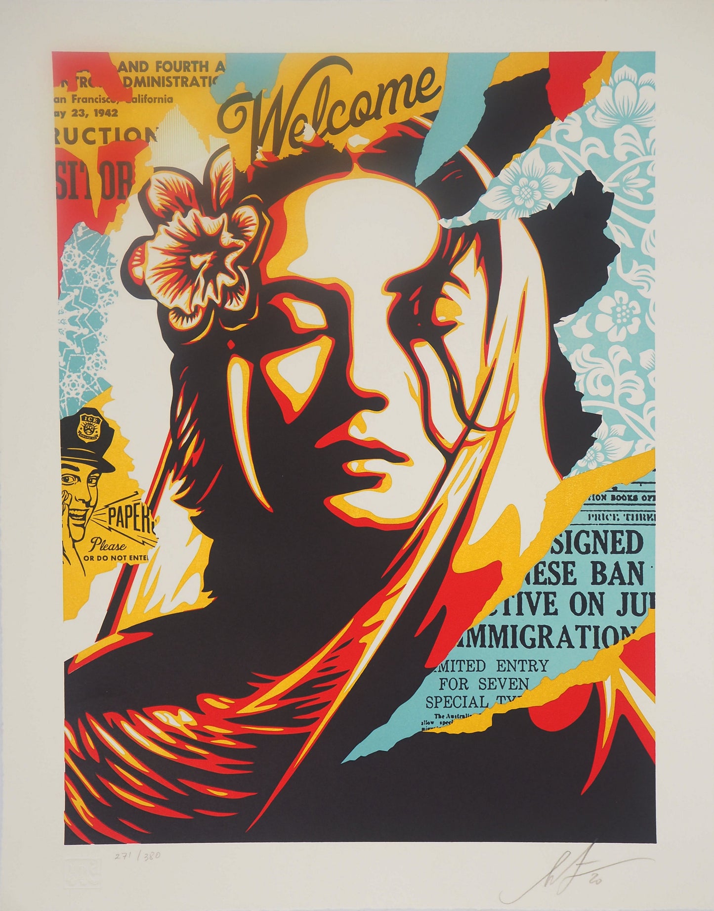 Shepard FAIREY (OBEY) : Welcome Visitors - Letterpress originale signée