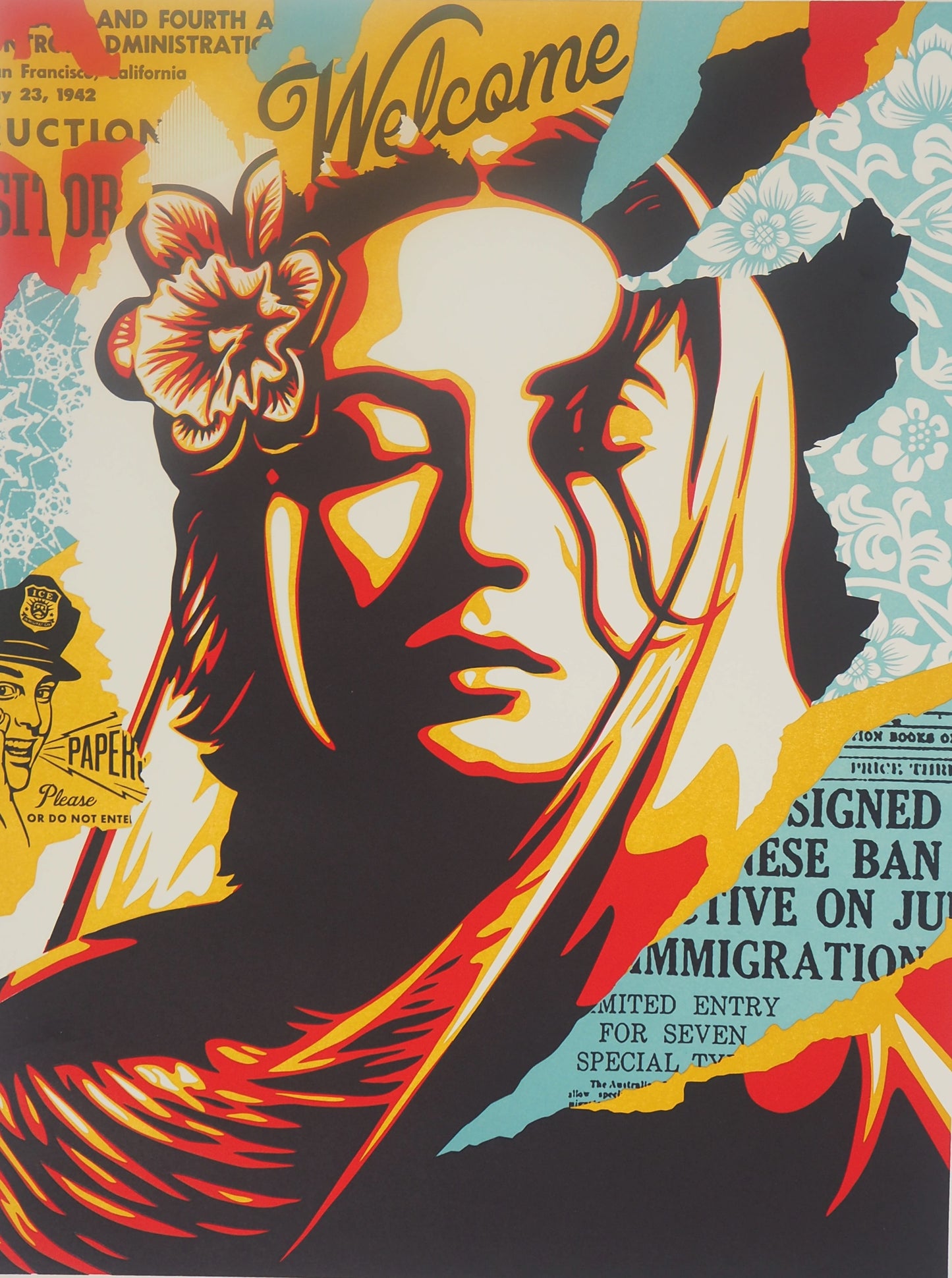 Shepard FAIREY (OBEY) : Welcome Visitors - Letterpress originale signée