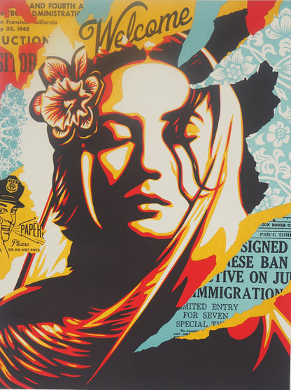 Shepard FAIREY (OBEY) : Welcome Visitors - Letterpress originale signée