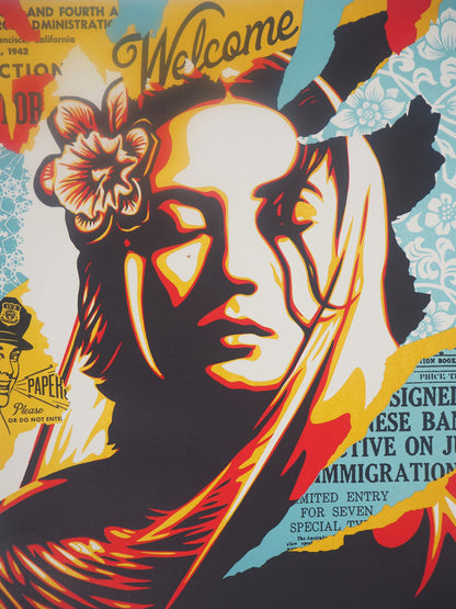 Shepard FAIREY (OBEY) : Welcome Visitors - Letterpress originale signée