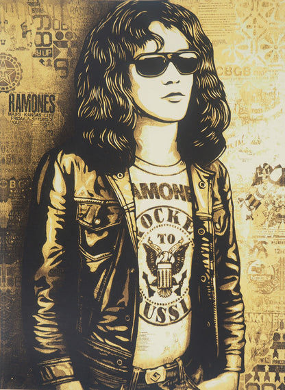 Shepard FAIREY (OBEY) : Tommy Ramone Collage (Gold) - Lithographie originale signée