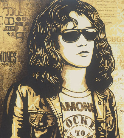 Shepard FAIREY (OBEY) : Tommy Ramone Collage (Gold) - Lithographie originale signée