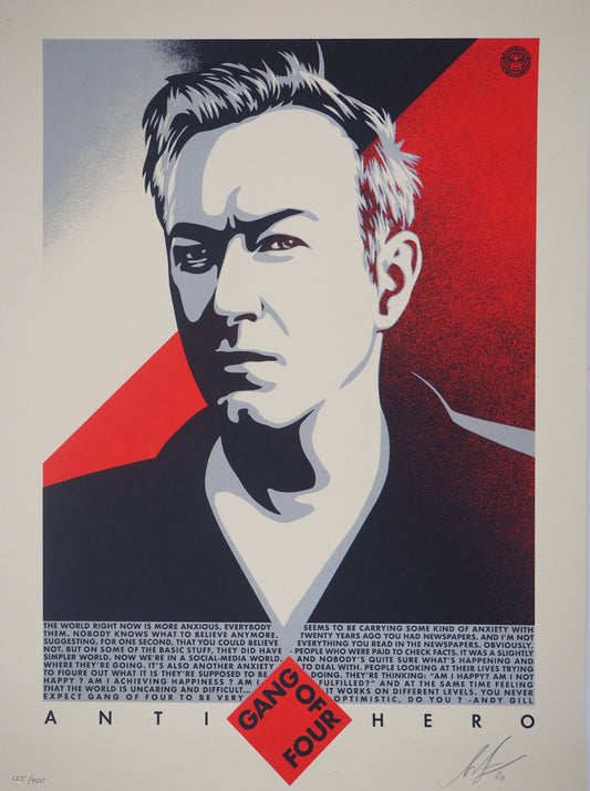Shepard FAIREY (OBEY) : Andy Gill, Anti Hero Red Edition - Lithographie originale signée