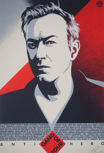 Shepard FAIREY (OBEY) : Andy Gill, Anti Hero Red Edition - Lithographie originale signée