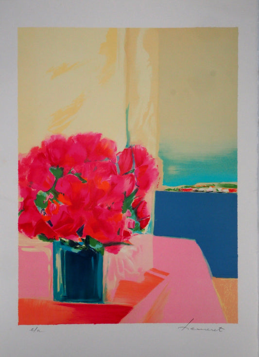 Claude HEMERET: Ventana al Mediterráneo - Litografía original firmada