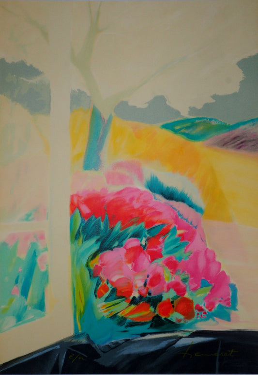 Claude HEMERET: Primavera, tulipanes en flor - Litografía original firmada