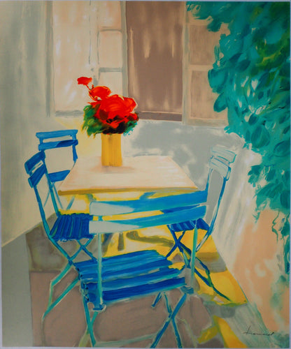 Claude HEMERET: Terraza de verano - Litografía original firmada