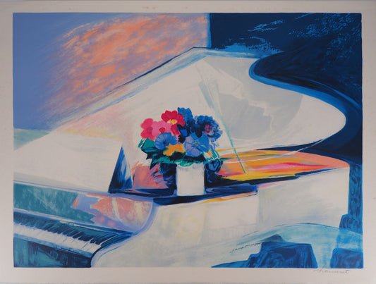 Claude HEMERET: El piano blanco - Litografía original firmada