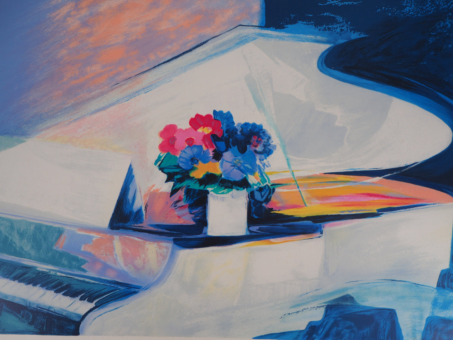 Claude HEMERET: El piano blanco - Litografía original firmada