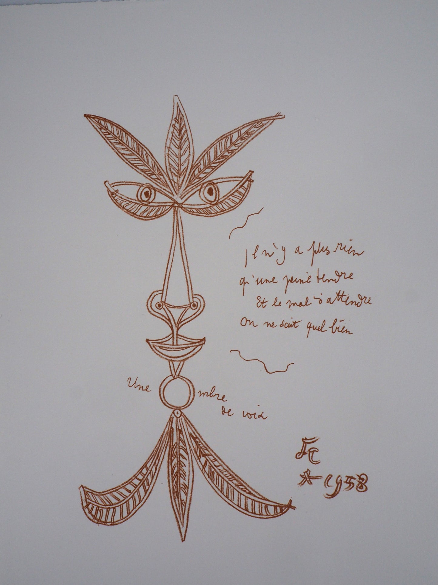 Jean COCTEAU : Visage végétal - Lithographie signée