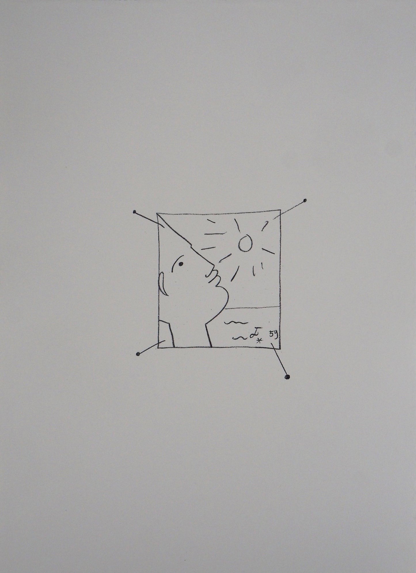 Jean COCTEAU : Homme au soleil - Lithographie signée