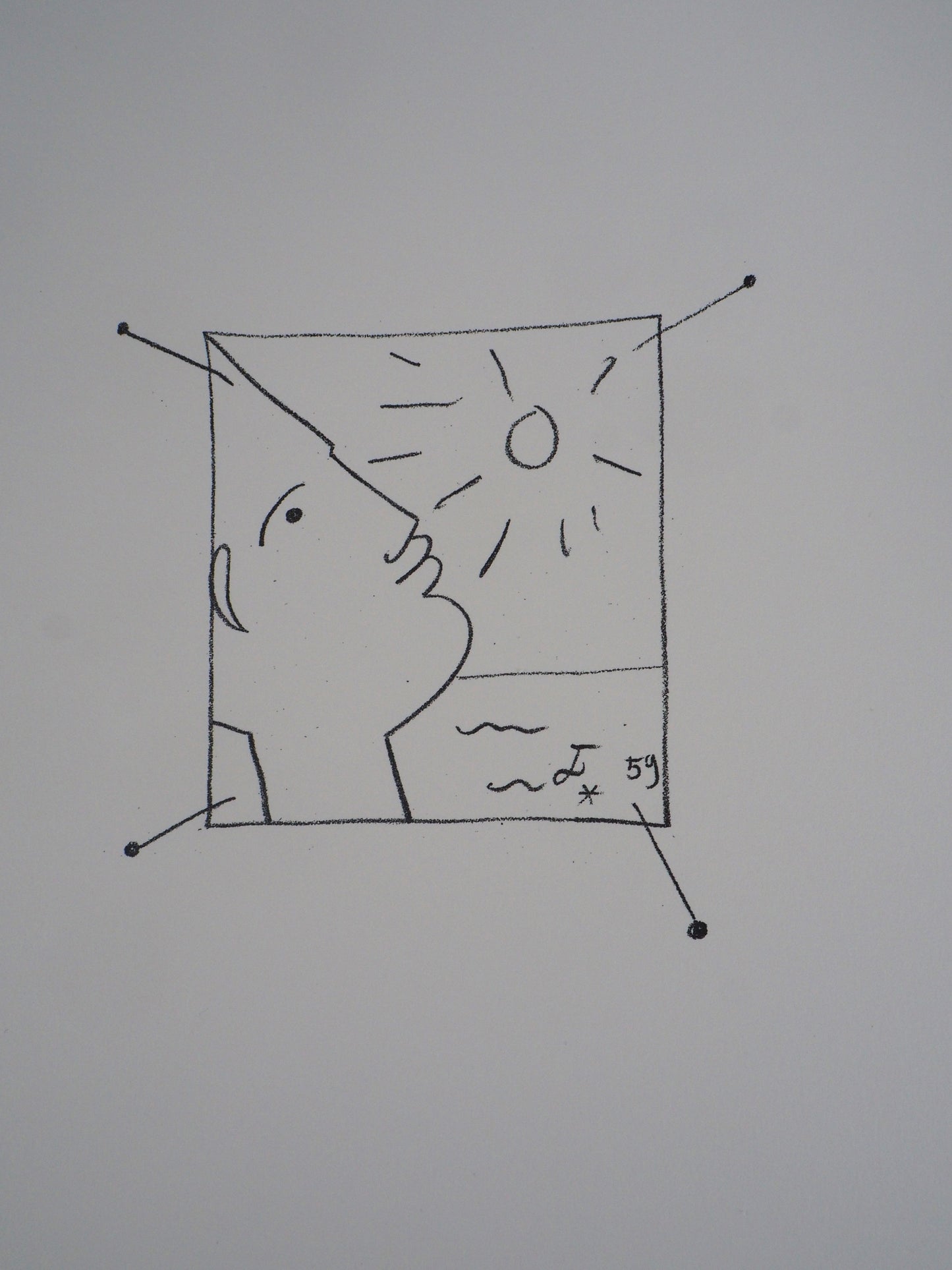 Jean COCTEAU : Homme au soleil - Lithographie signée