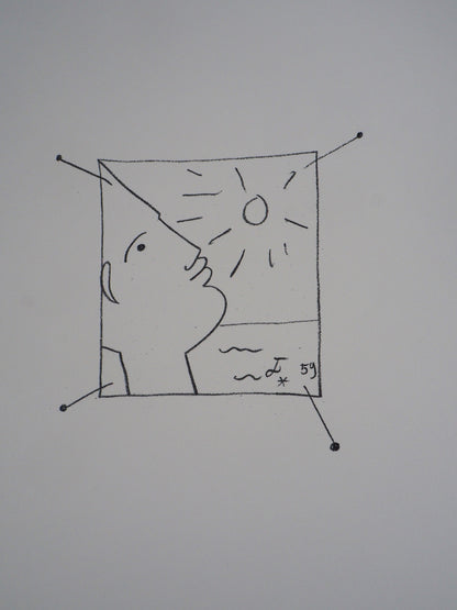 Jean COCTEAU : Homme au soleil - Lithographie signée