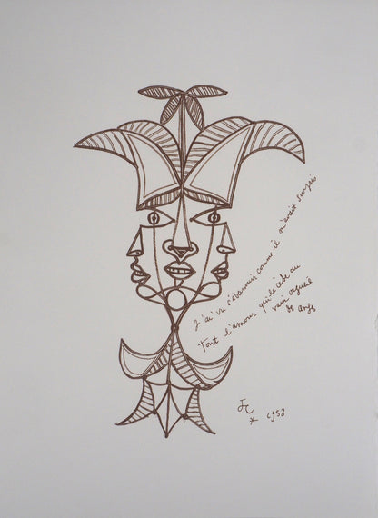 Jean COCTEAU : Trois visages - Lithographie signée
