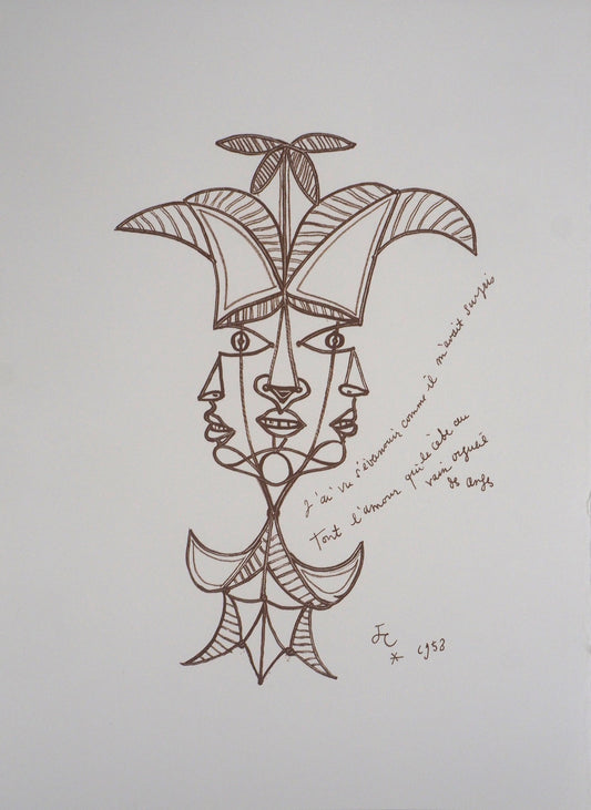 Jean COCTEAU : Trois visages - Lithographie signée