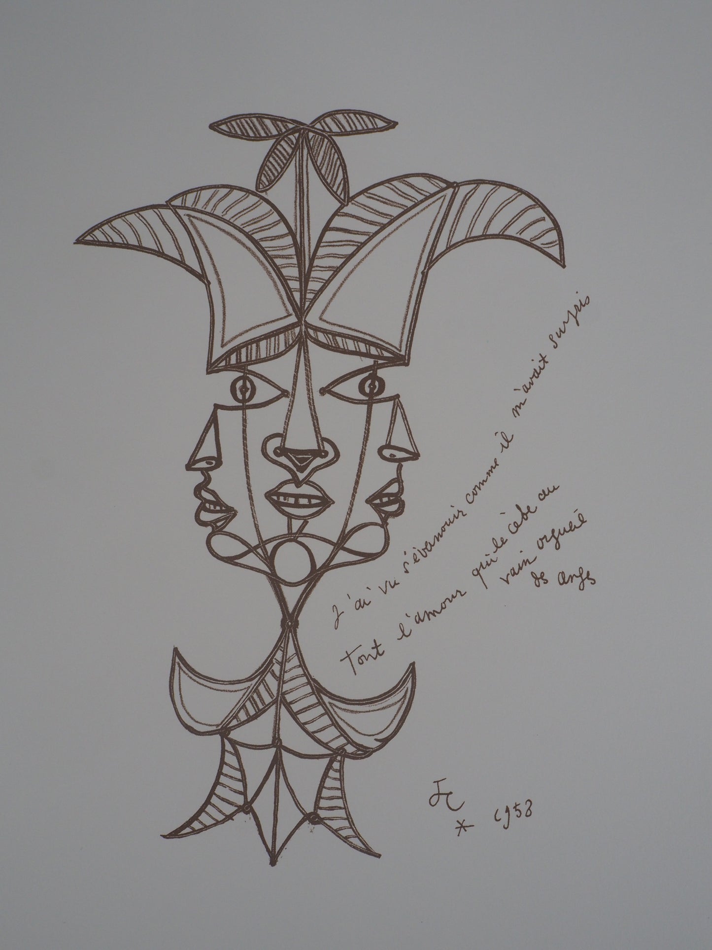 Jean COCTEAU : Trois visages - Lithographie signée