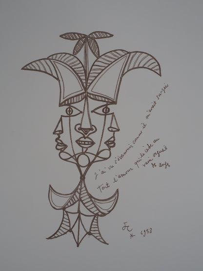 Jean COCTEAU : Trois visages - Lithographie signée