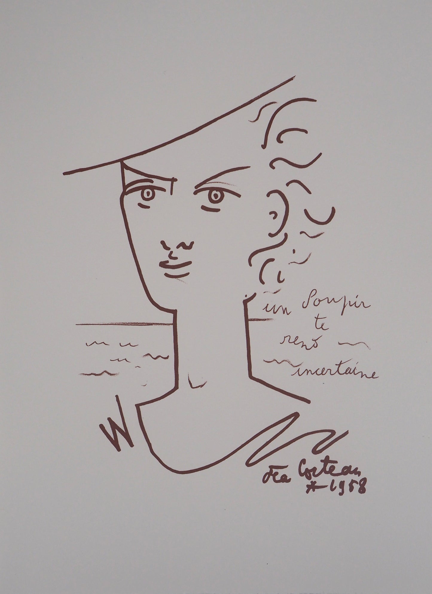 Jean COCTEAU : Portrait de Jeune femme - Lithographie signée