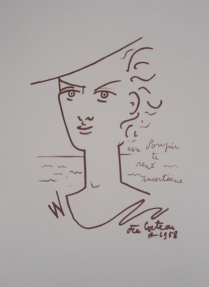 Jean COCTEAU : Portrait de Jeune femme - Lithographie signée