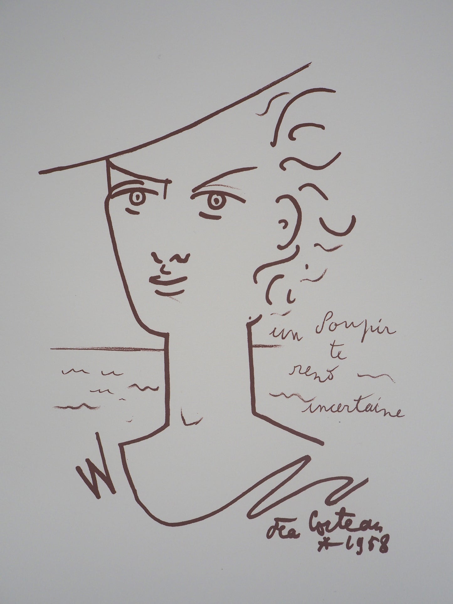 Jean COCTEAU : Portrait de Jeune femme - Lithographie signée