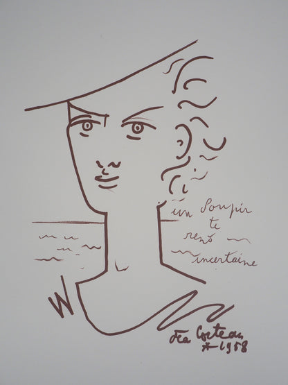 Jean COCTEAU : Portrait de Jeune femme - Lithographie signée