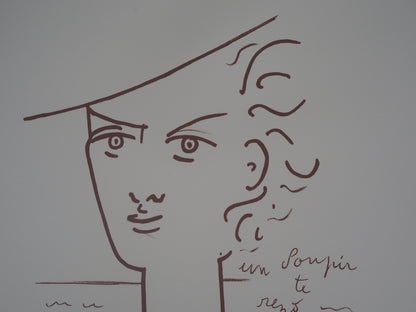Jean COCTEAU : Portrait de Jeune femme - Lithographie signée