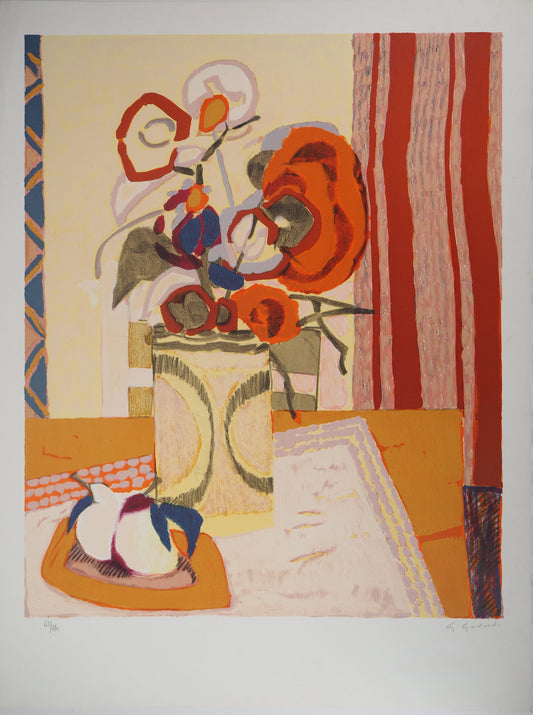 Gabriel GODARD : Nature morte aux coquelicots - Lithographie originale signée