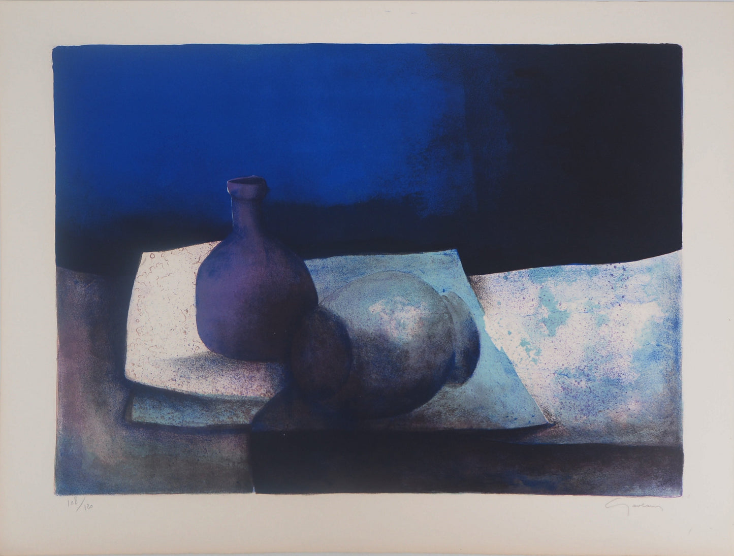 Claude GAVEAU : Nature morte au vase bleu - Lithographie originale signée