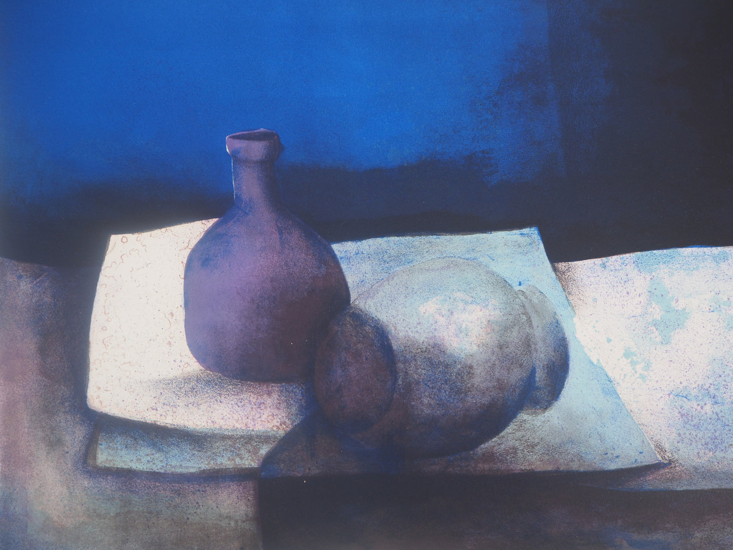 Claude GAVEAU : Nature morte au vase bleu - Lithographie originale signée