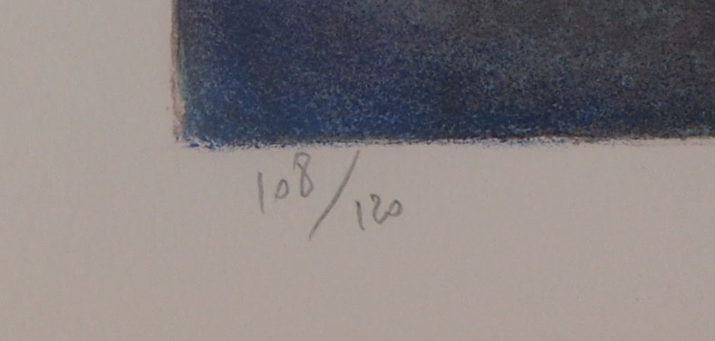 Claude GAVEAU : Nature morte au vase bleu - Lithographie originale signée