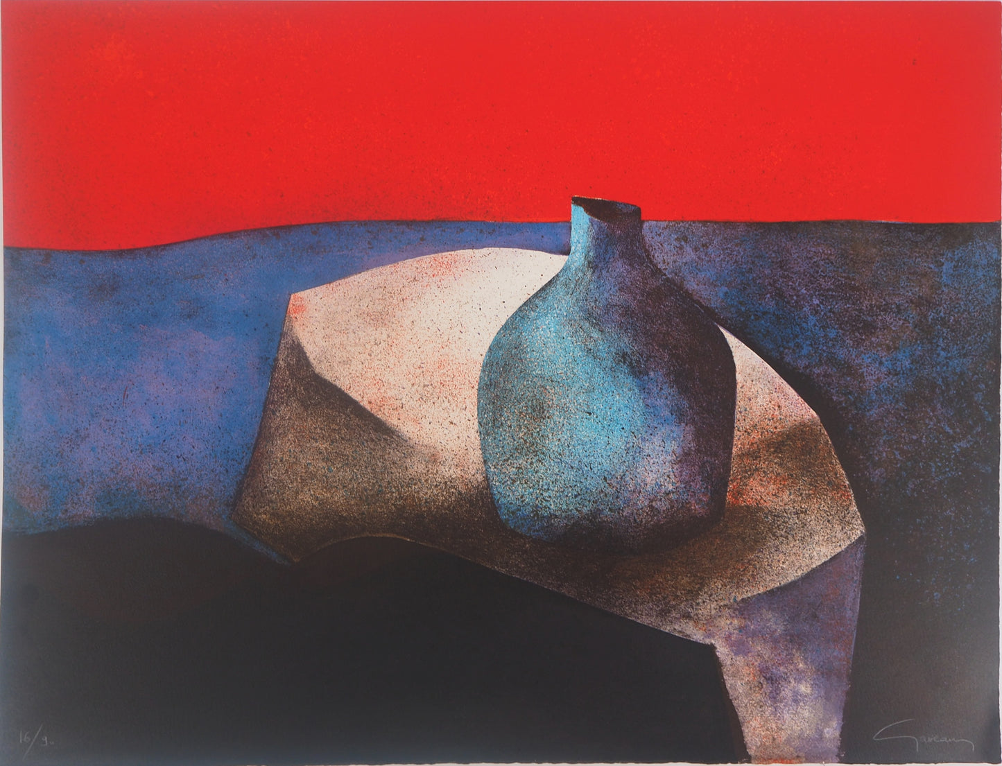 Claude GAVEAU : Nature morte au vase - Lithographie originale signée
