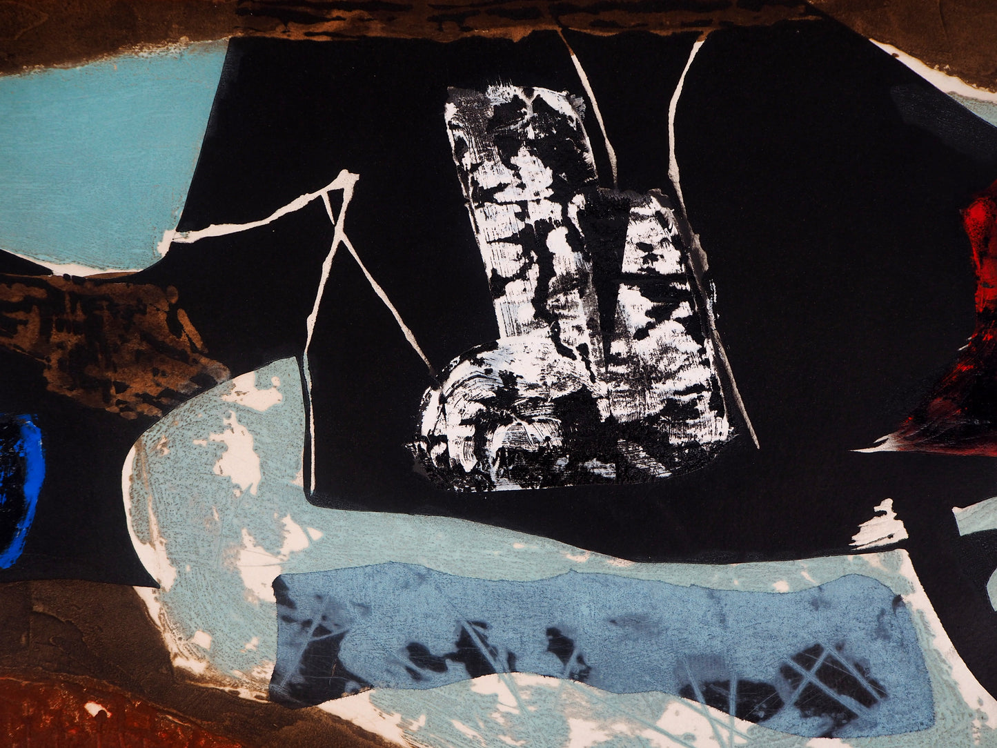 LIONEL : Composition abstraite - Gravure originale en couleurs