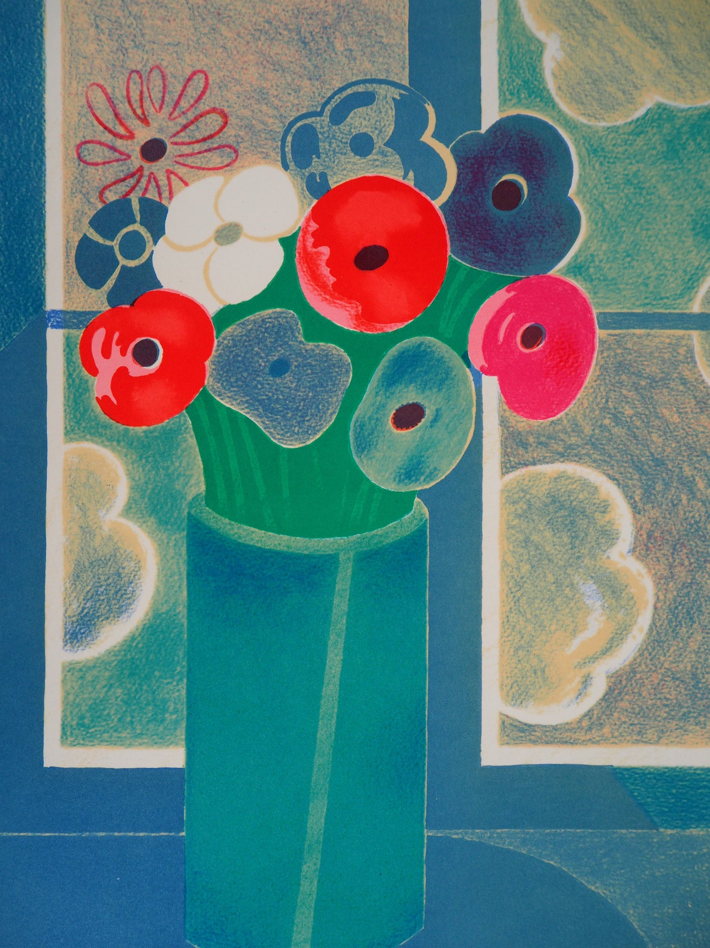 Albert ZAVARO : Le bouquet à la fenêtre - Lithographie originale signée