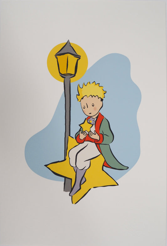 Antoine DE SAINT EXUPERY : Le Petit Prince et l'étoile lumineuse - Lithographie