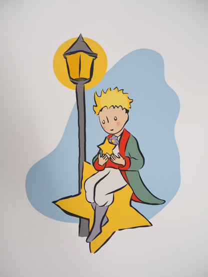 Antoine DE SAINT EXUPERY : Le Petit Prince et l'étoile lumineuse - Lithographie