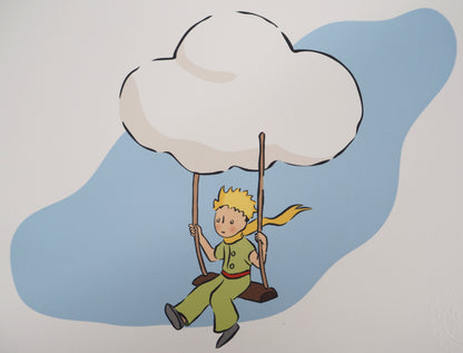 Antoine DE SAINT EXUPERY : Le Petit Prince sur une balançoire - Lithographie