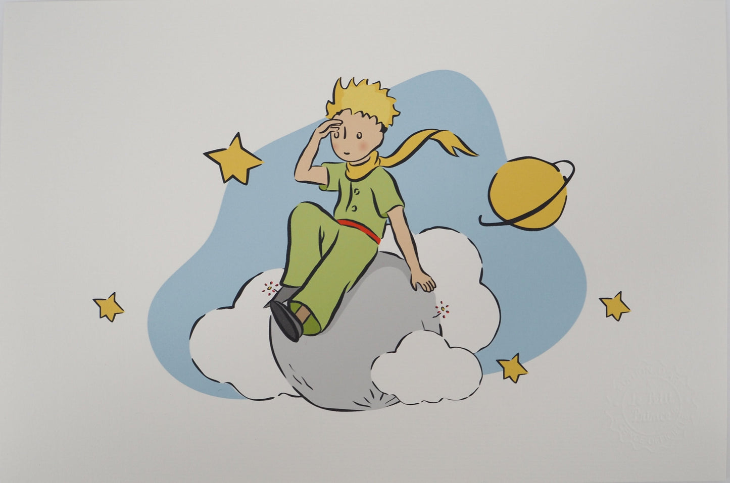 Antoine DE SAINT EXUPERY : Le Petit Prince observe depuis son astéroïde - Lithographie