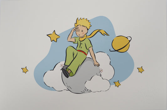 Antoine DE SAINT EXUPERY : Le Petit Prince observe depuis son astéroïde - Lithographie