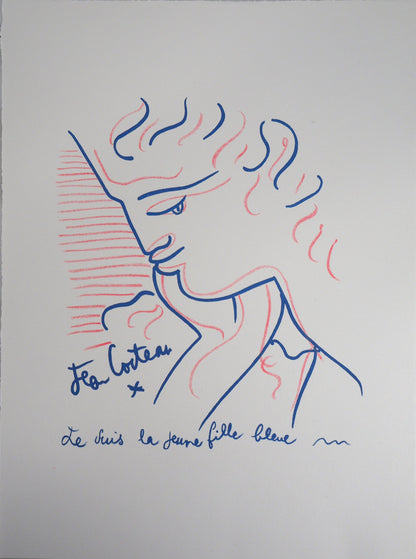 Jean COCTEAU : Jeune fille bleue - Lithographie signée
