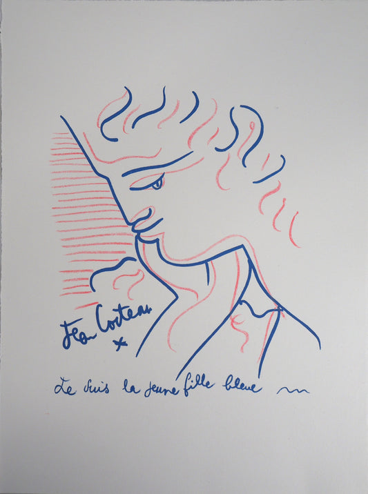 Jean COCTEAU : Jeune fille bleue - Lithographie signée