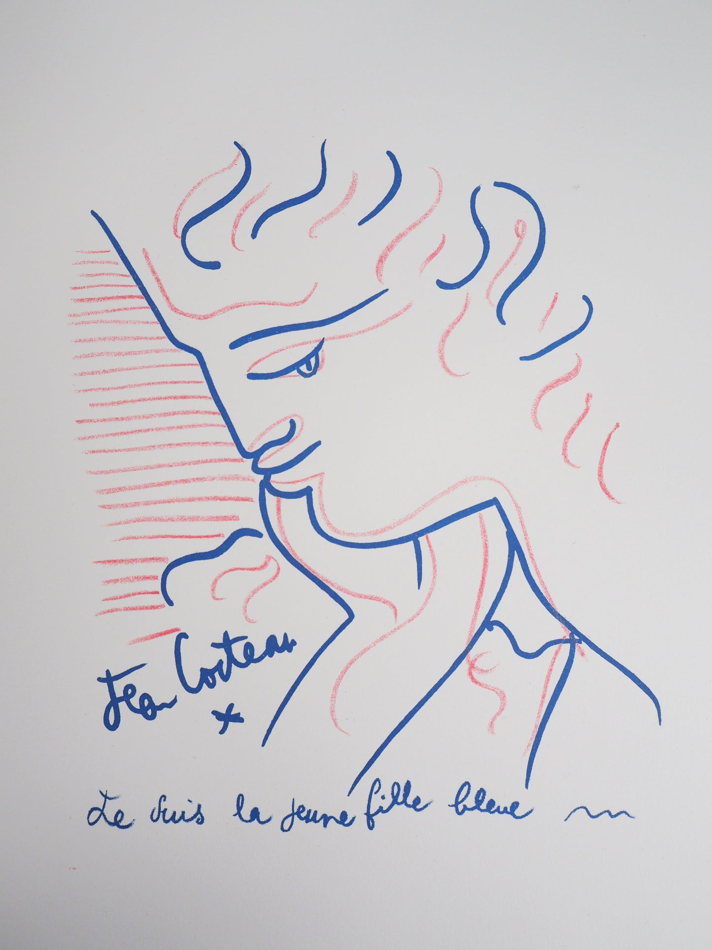Jean COCTEAU : Jeune fille bleue - Lithographie signée