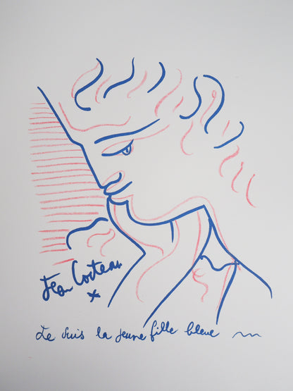 Jean COCTEAU : Jeune fille bleue - Lithographie signée