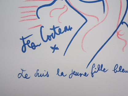 Jean COCTEAU : Jeune fille bleue - Lithographie signée