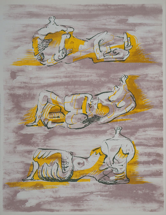 Henry MOORE : Trois figures allongées - Lithographie originale